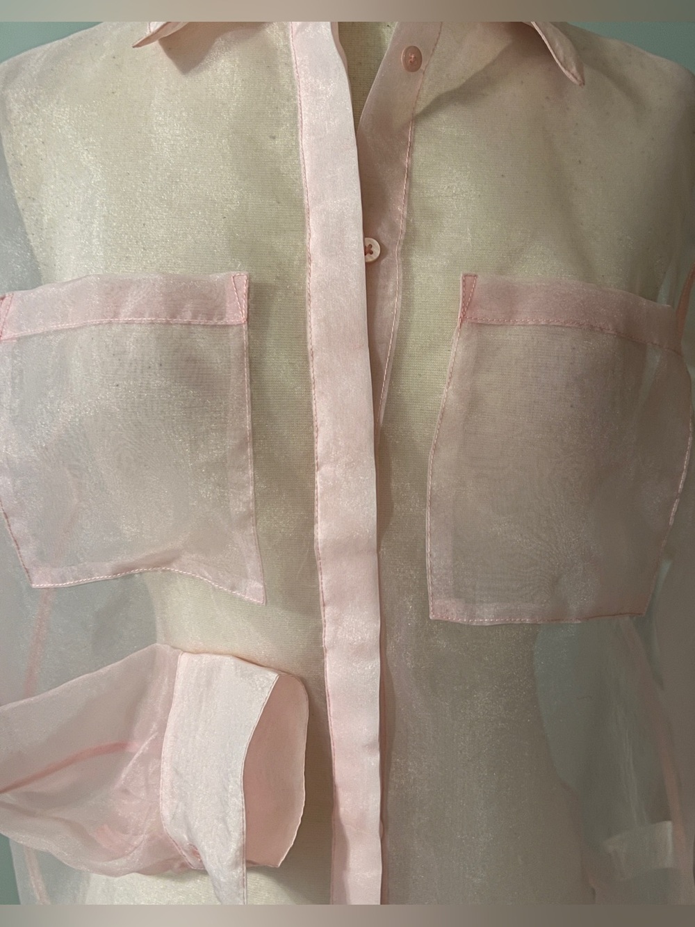 Rachel Zoe Sheer Pink Organza Button Front Blouse Size Small - Picture 6 of 10